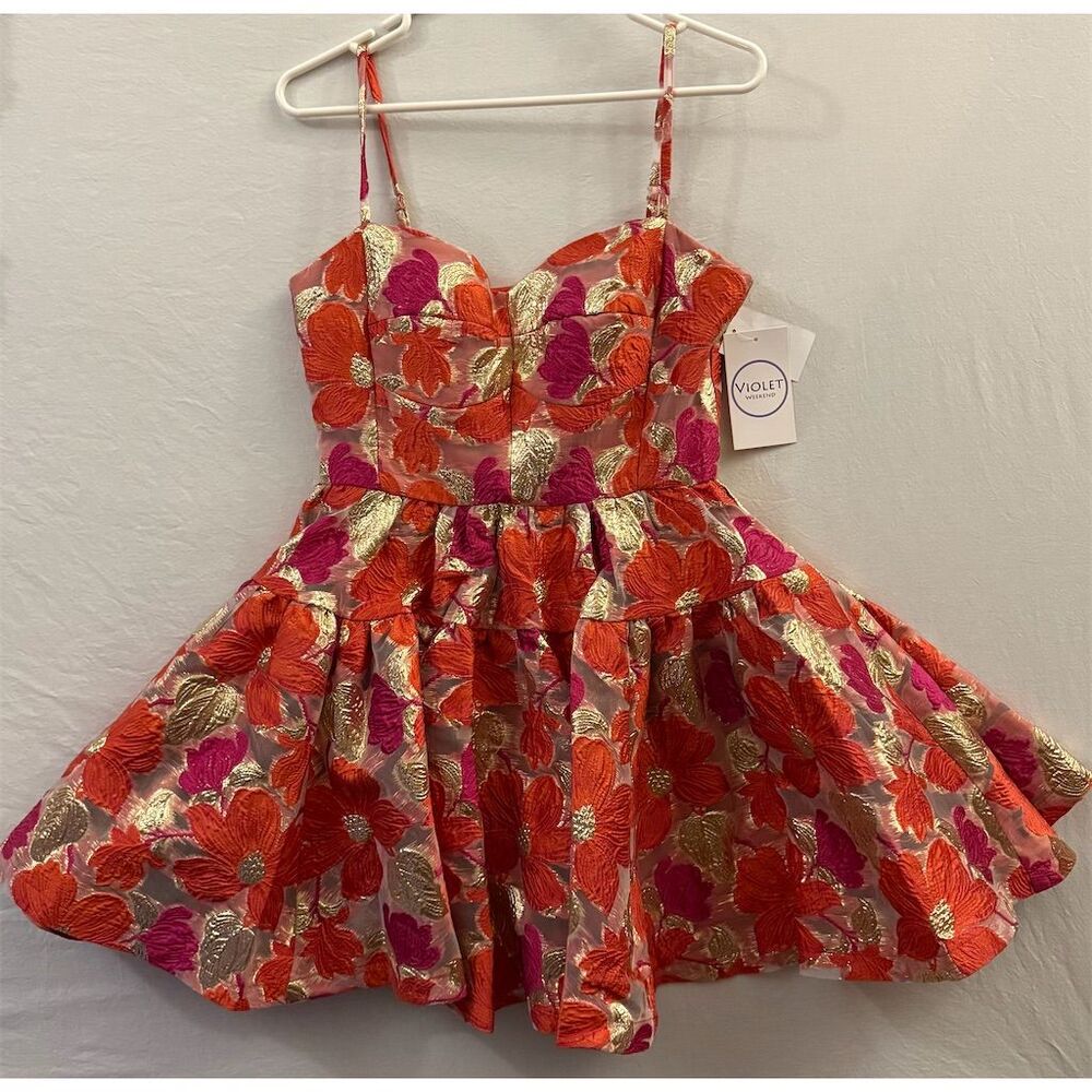 Violet Weekend Juniors' Floral Jacquard Fit & Flare Dress Size 7/8